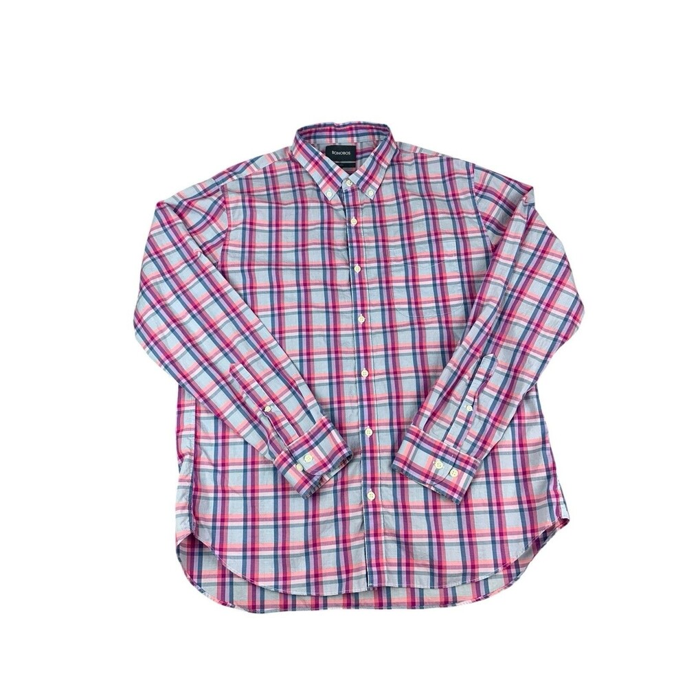 Bonobos Long Sleeve Button Down Shirt Slim Fit, Purple Pink Plaid Men’s Size XL
